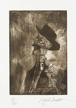 ilustrace Ralph Steadman, portrét Jamese Joyce, 1995